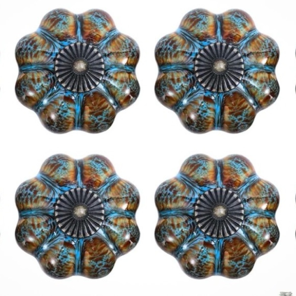 Drawer Pulls Handles Pumpkin Shaped Glazed Ceramic set of 10 NEW w Hardware - Picture 1 of 6